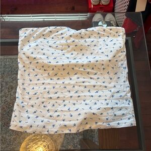 White Strapless Tube Top with Blue Floral Print